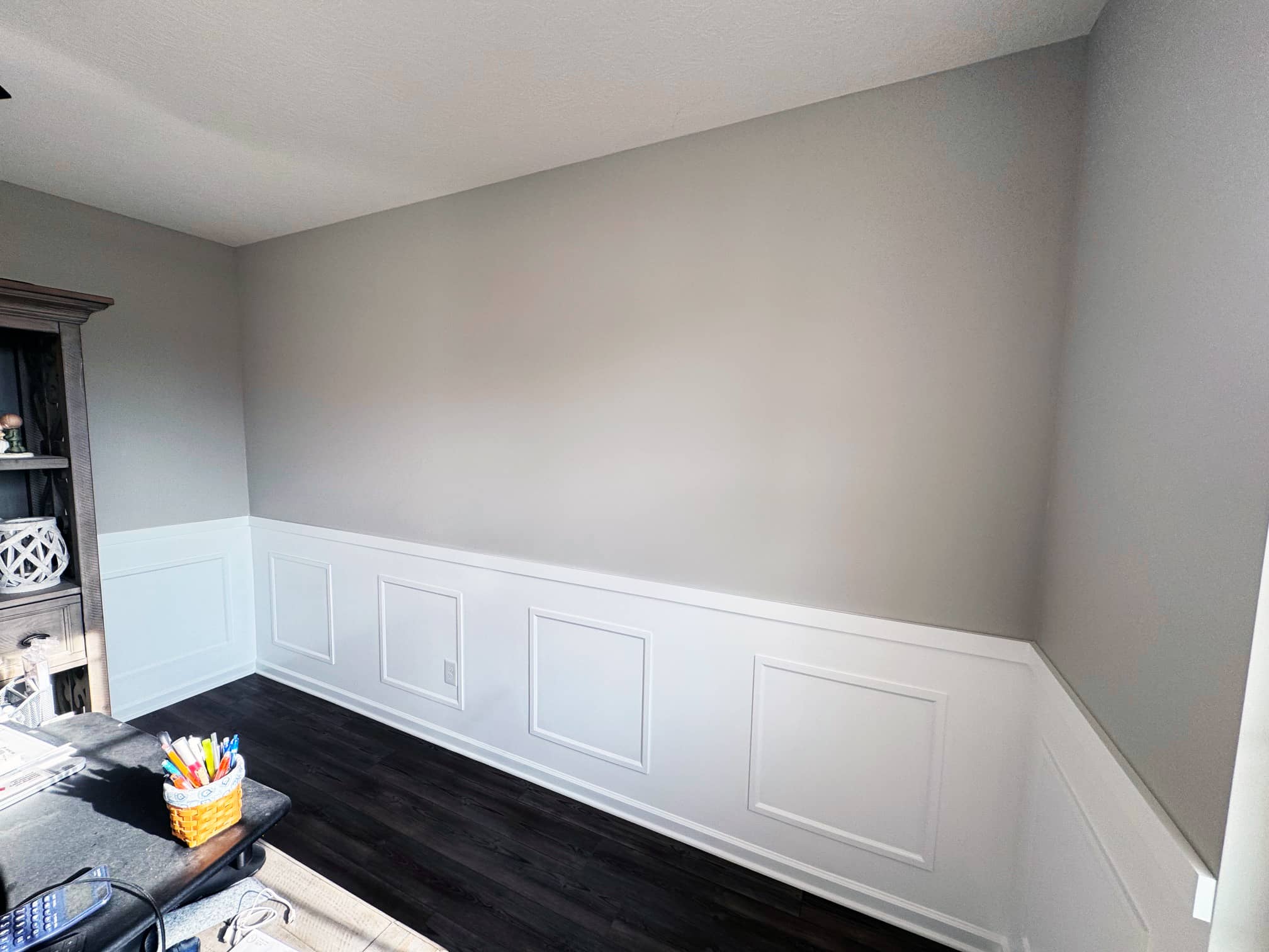 Interior room with gray walls and white wainscoting in a Dublin, OH area renovation